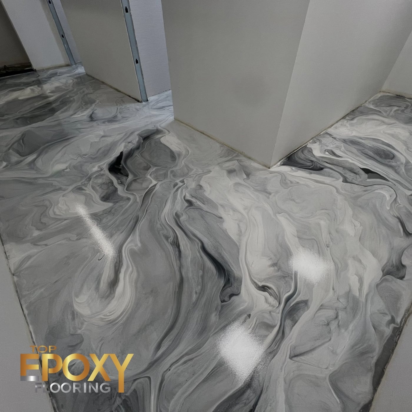 white and gray marble epoxy floor